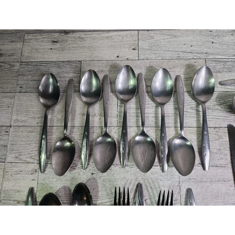 Vintage Atomic Starburst Thor Flatware Lot of 26 MCM Stainless Steel CI Japan